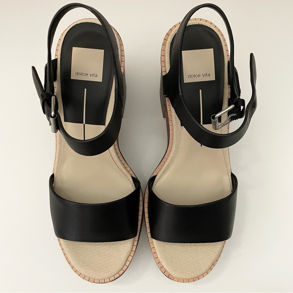NIB Dolce Vita “Elly” black leather platform sandal size 9.5 - Picture 4 of 11